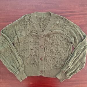 Dokotoo | Women's Green Crochet Button Down Cardigan Sweaters | size Medium